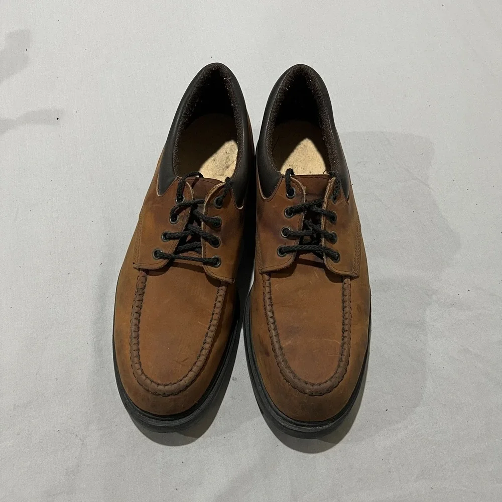 VTG Red Wing Mens Brown Leather Super Sole Moc Steel Toe Shoes ANSI Z41 Sz 12.5